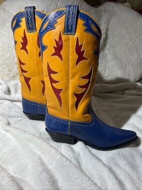 Vintage 90’s Cowboy Boots-Multicolor Bright Leather Western-Sabree  Woman 7.5